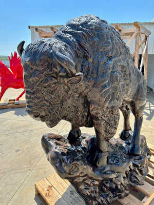 SOLD- *Medium Buffalo on Rock Statue