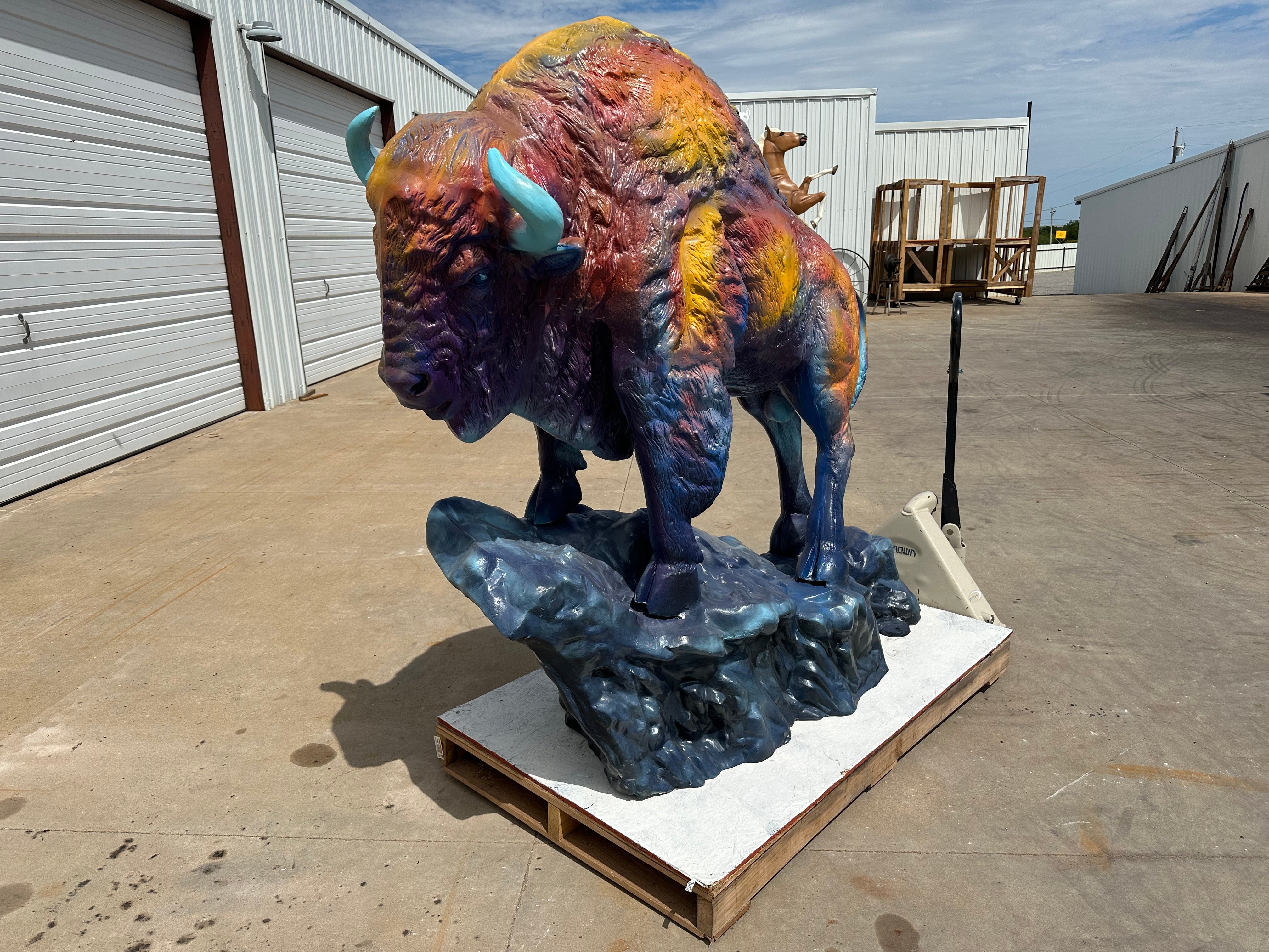 SOLD*Medium Buffalo On Rock Statue