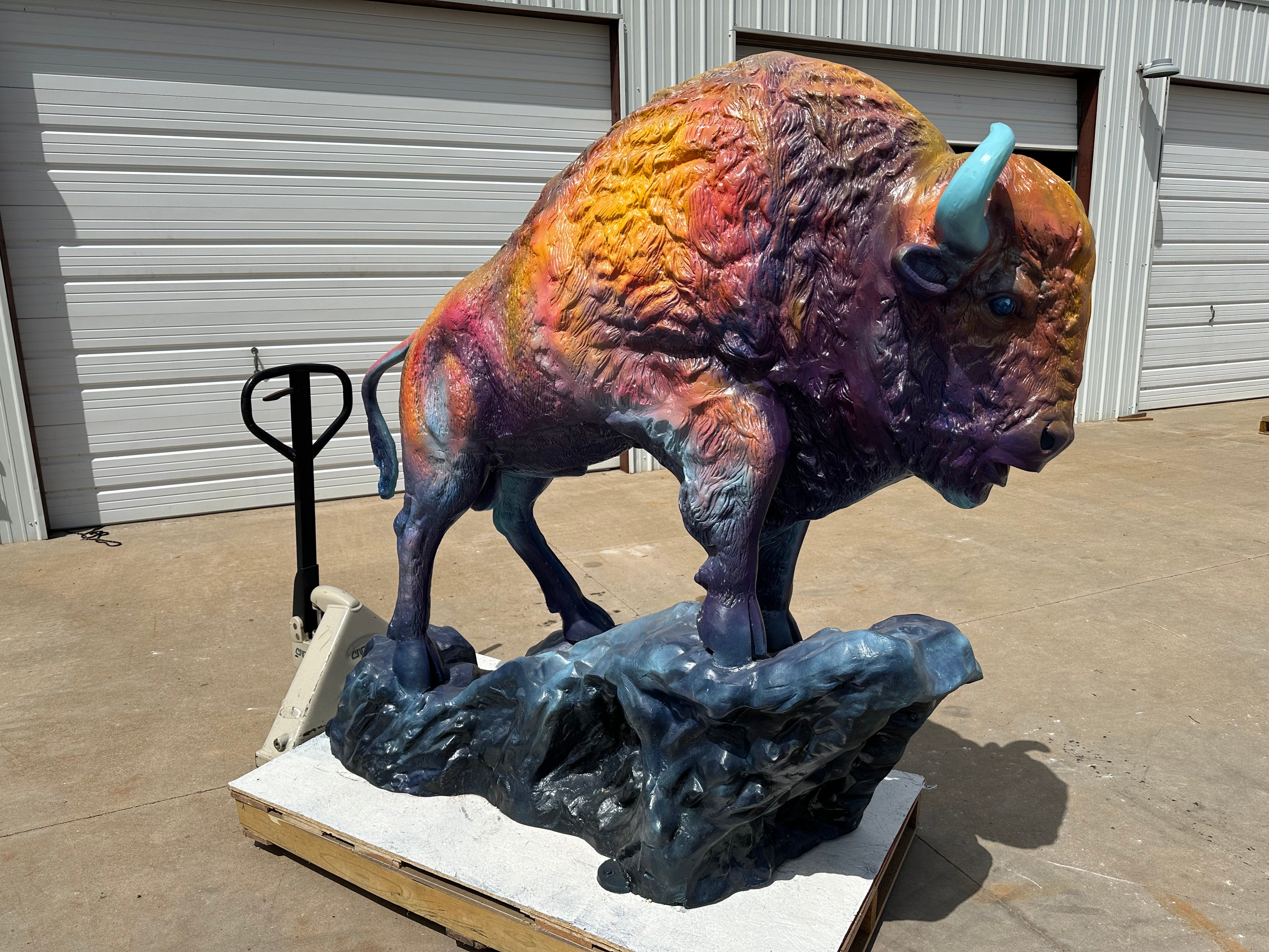 Medium Buffalo On Rock Statue