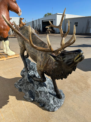 Custom Painted Bugling Elk On Rock