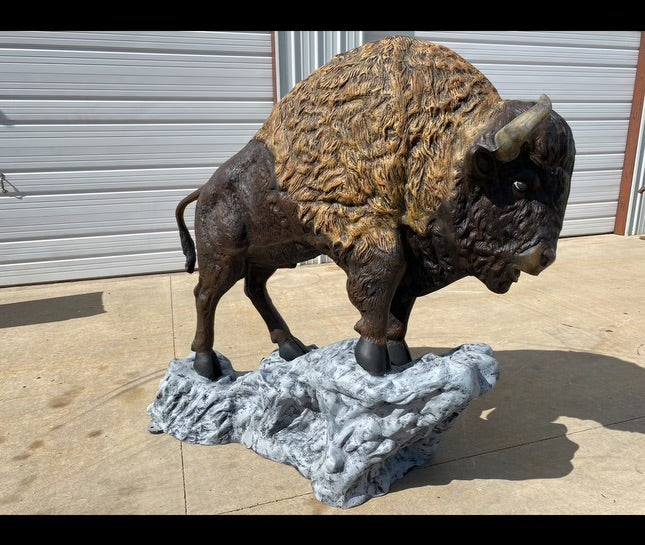 Medium Buffalo On Rock Statue