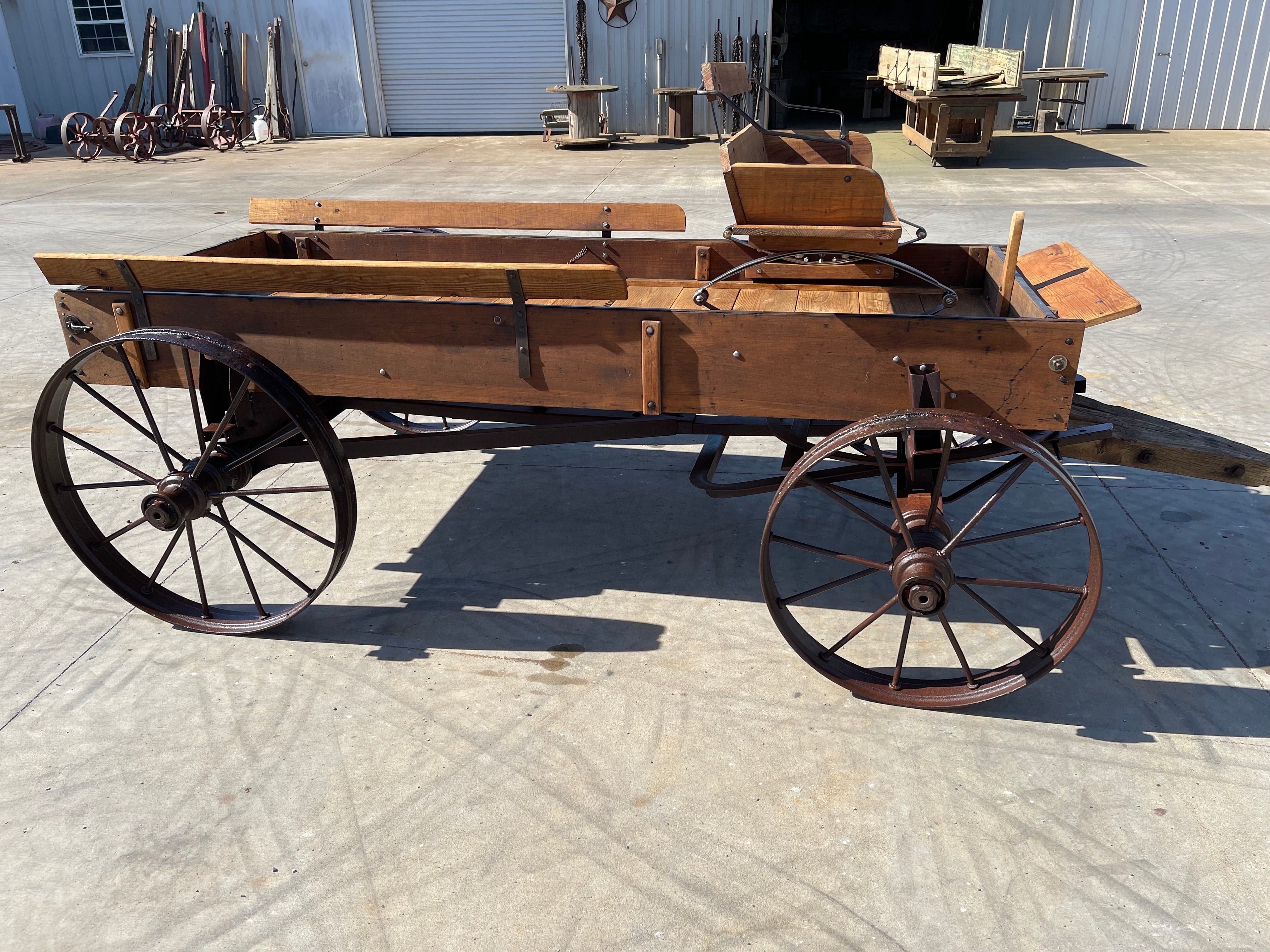 SOLD- Antique Steel Wheel Display Wagon