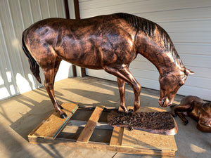 Life Size Grazing Horse with Colt