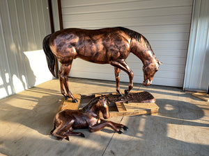 Life Size Grazing Horse with Colt