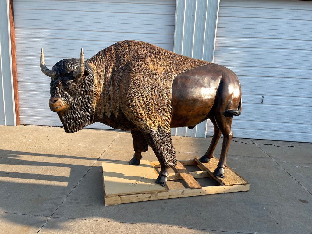 SOLD*Life Size Buffalo Statue Custom Painted Doyle's Wagons