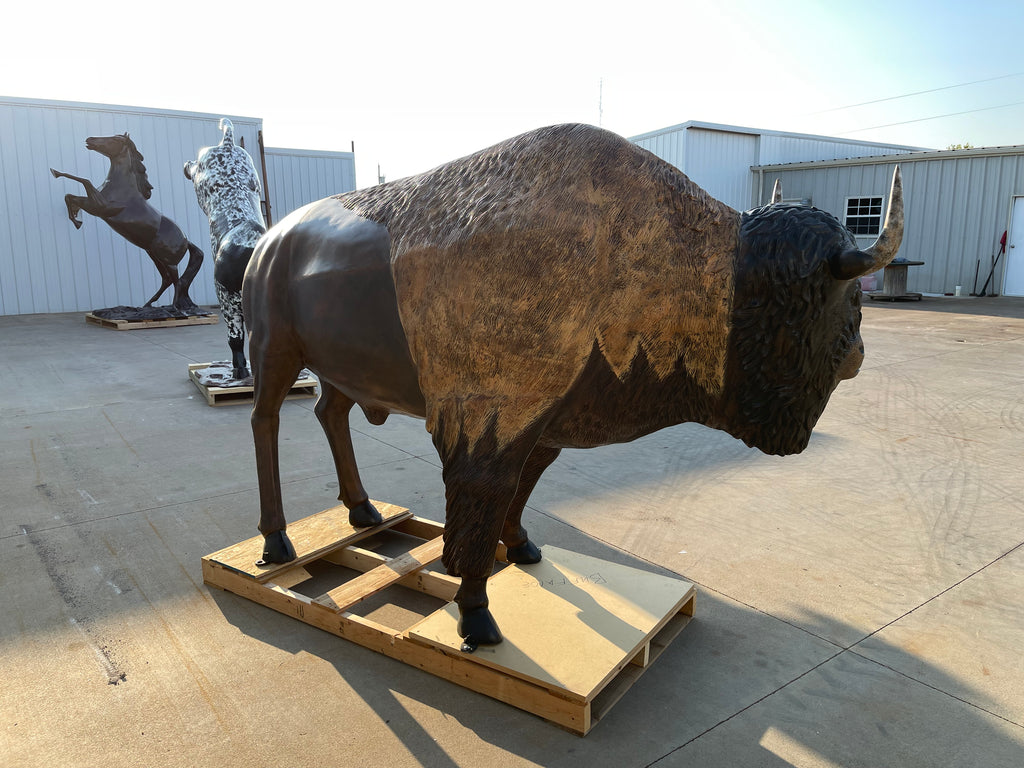 SOLD*Life Size Buffalo Statue Custom Painted Doyle's Wagons