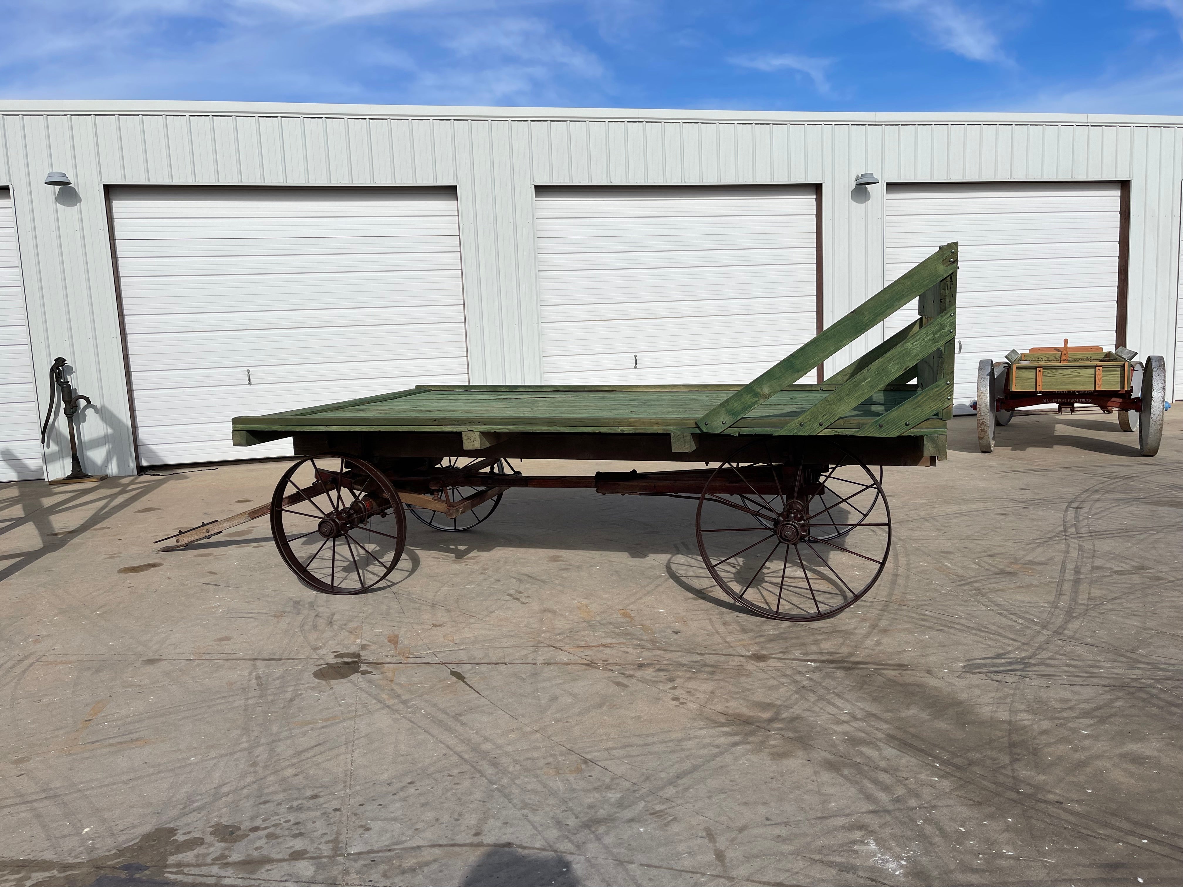 SOLD-Old Green Hay Wagon for Display